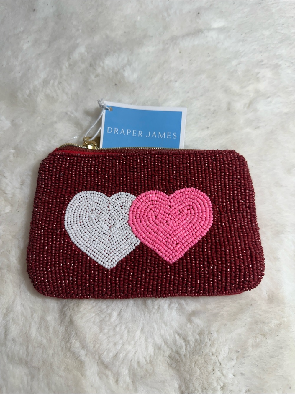 Draper James red beaded mini heart pouch